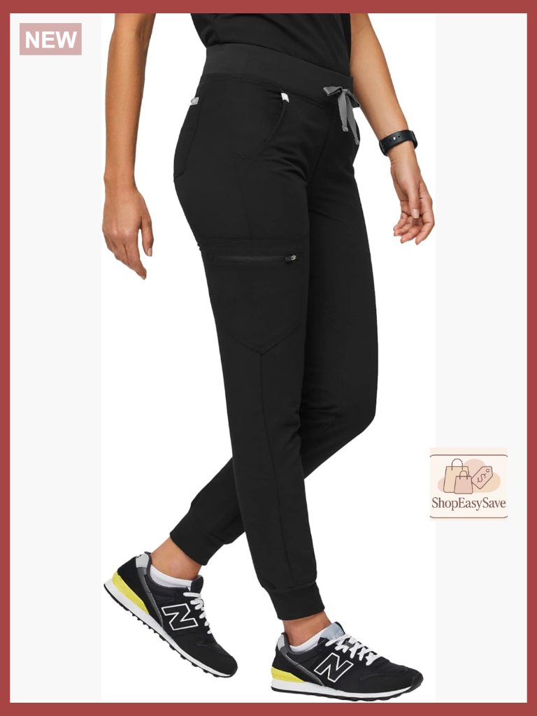 Slim Fit Jogger Scrub Pants With 6 Pockets, Yoga Waistband, Ribbed Ankle Cuffs,